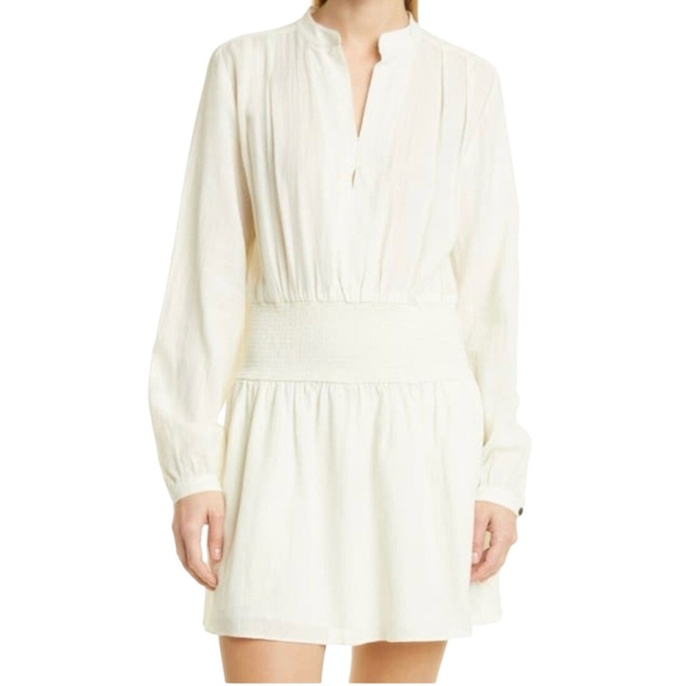 Rag & Bone ‎ Calista Long Sleeve Split Neck Smocked Swingy Mini Dress